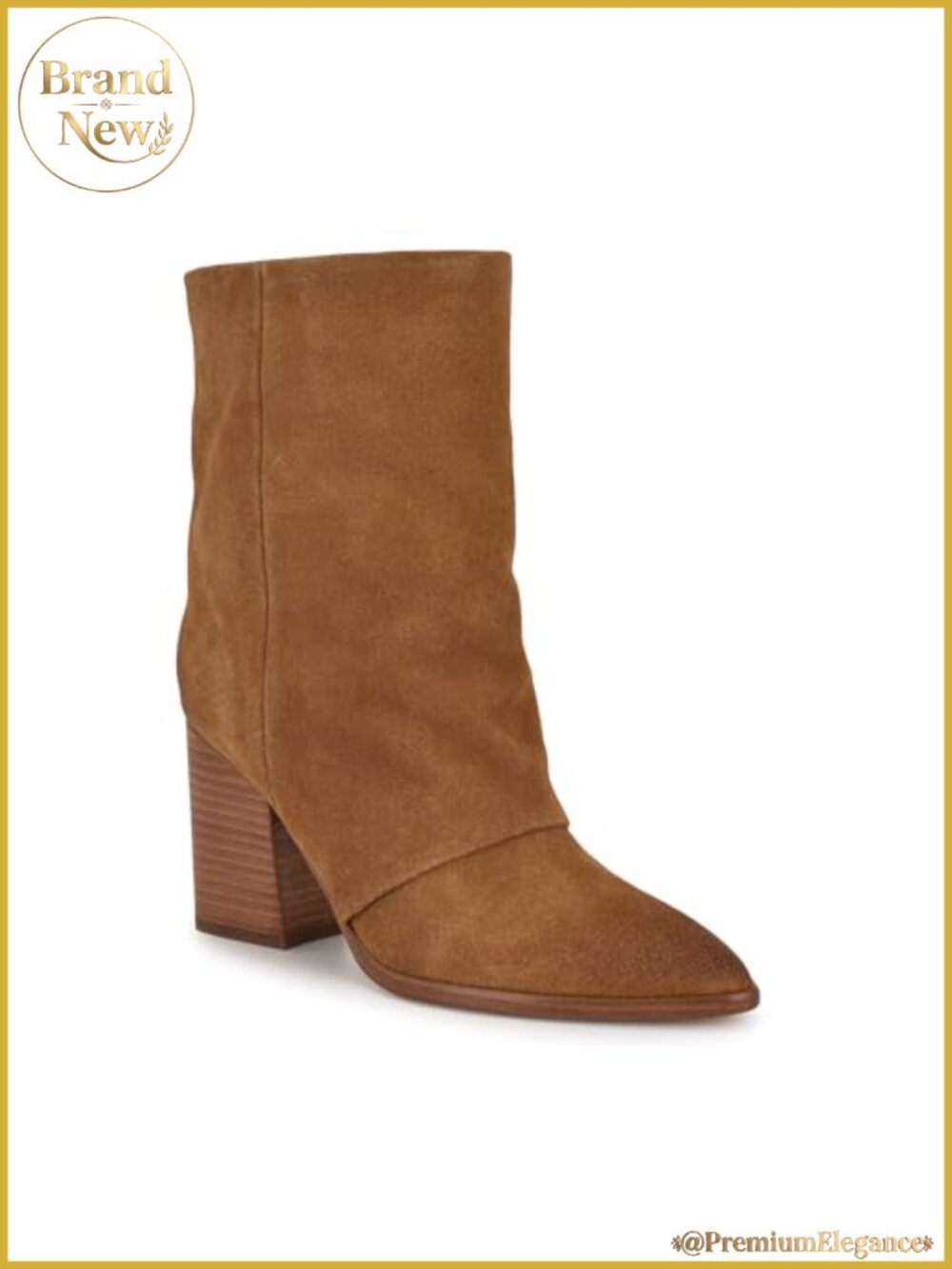 Leather Ankle Booties Pointed Toe Block Heel Pull On Slouchy